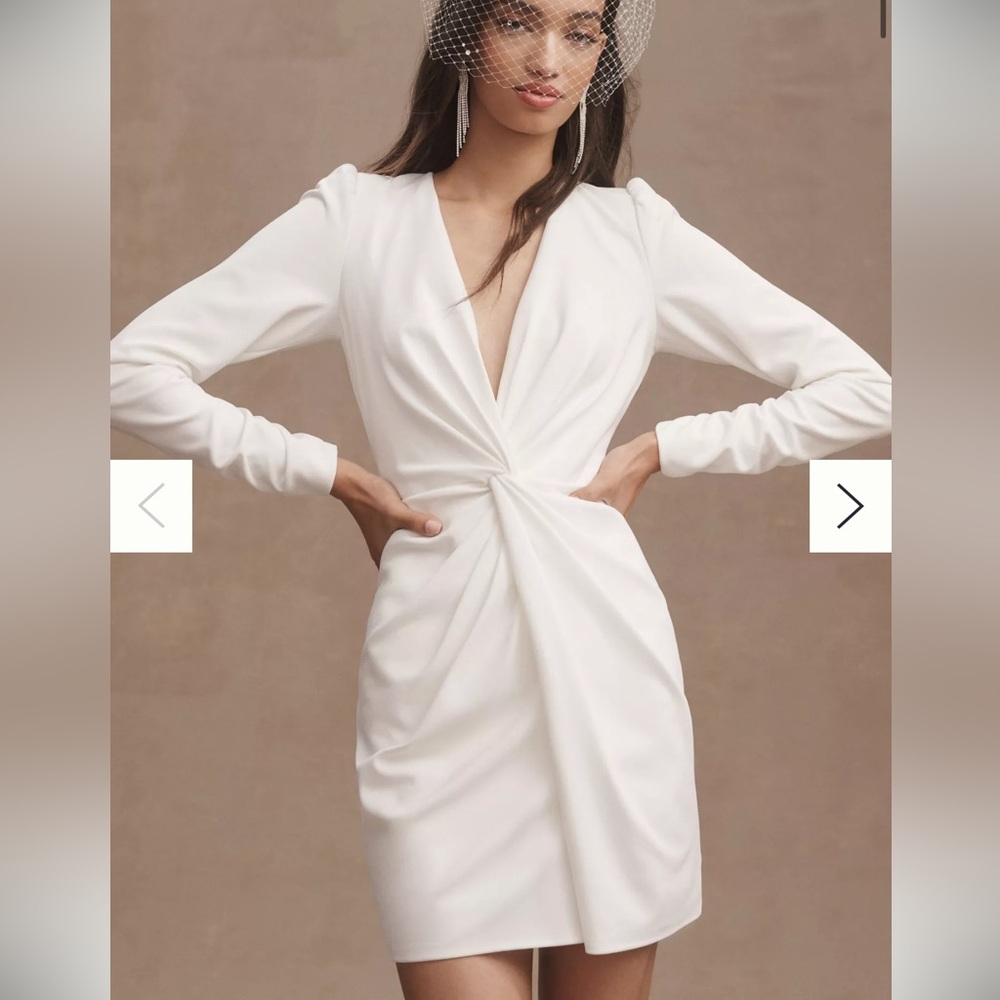 Tadashi Shoji Sabine Plunge V-Neck Twist-Front Long-Sleeve Mini Dress